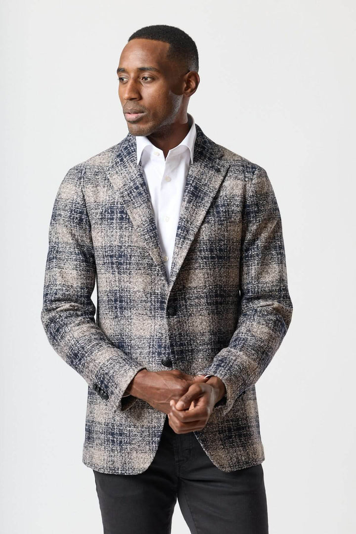 Two-button brushed check jacket