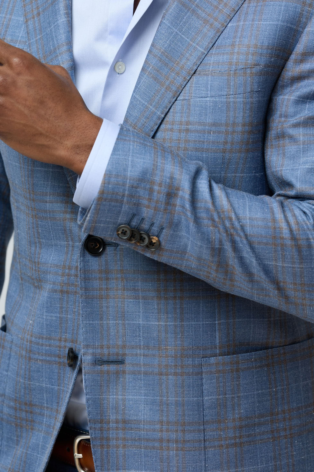 Veston à carreaux en laine, soie et lin