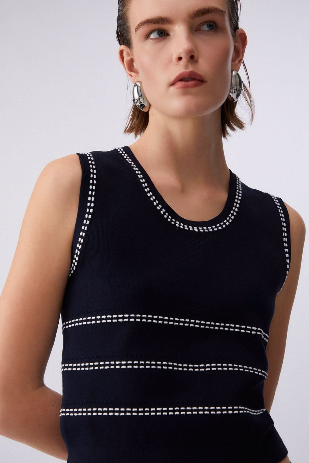 Camisole en maille sans manches à motif rayé