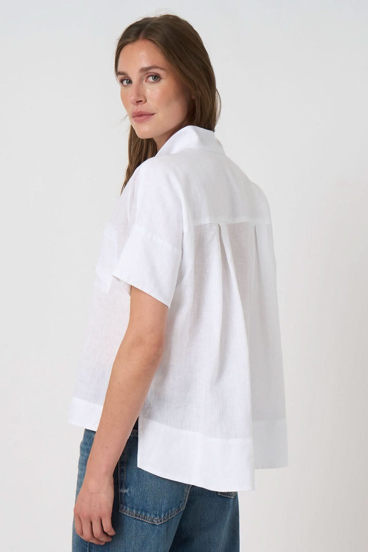 Embroidered bat-print linen blouse