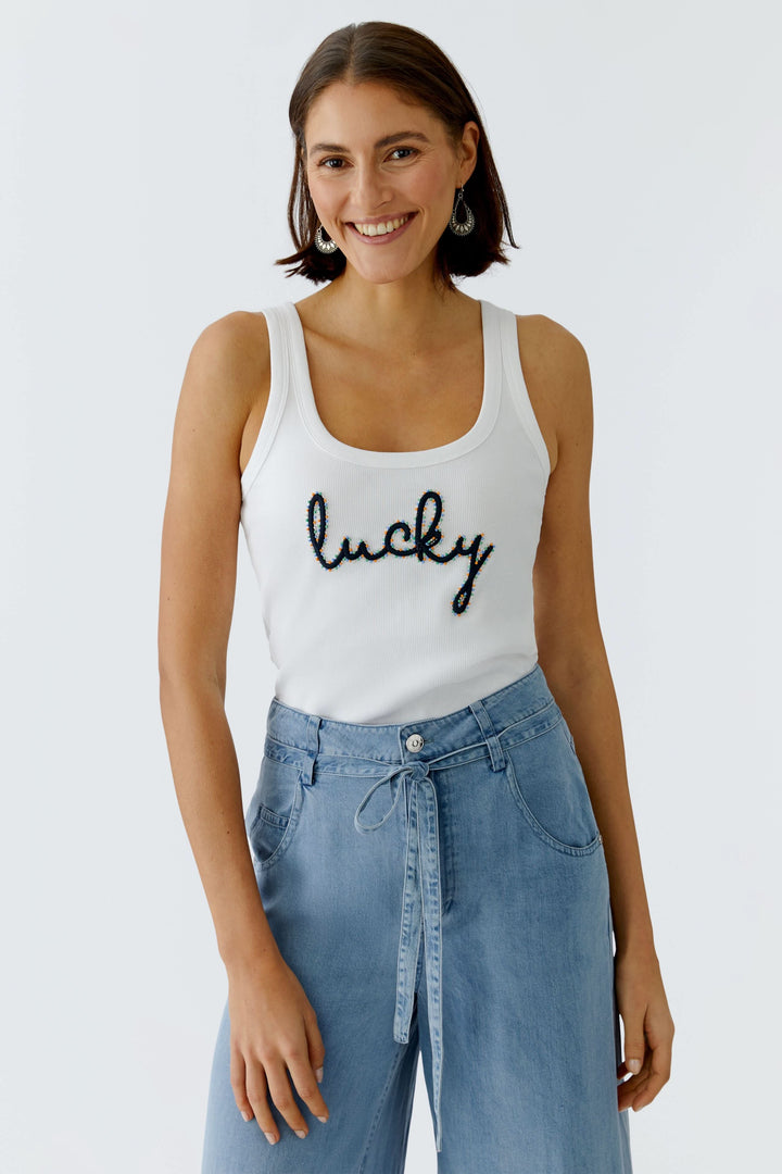 Camisole côtelée avec inscription brodée