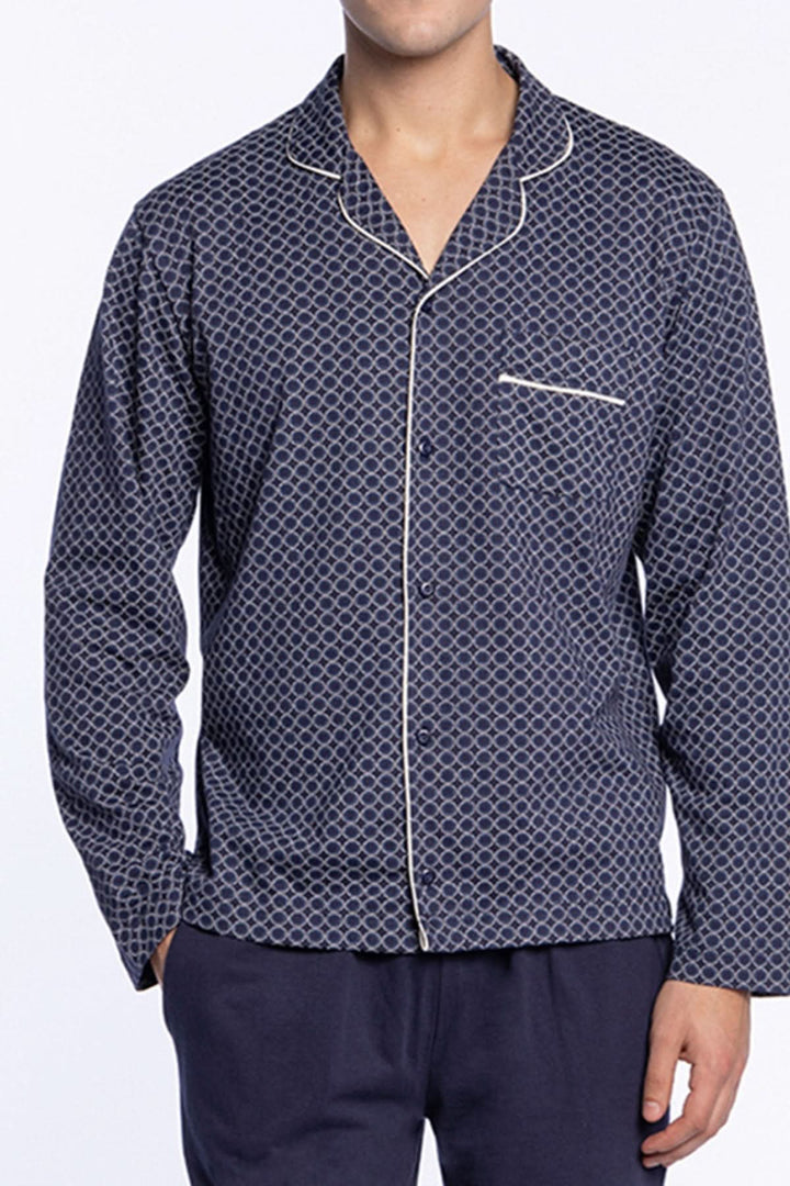 Pyjama Long en Coton à Chemise Imprimée