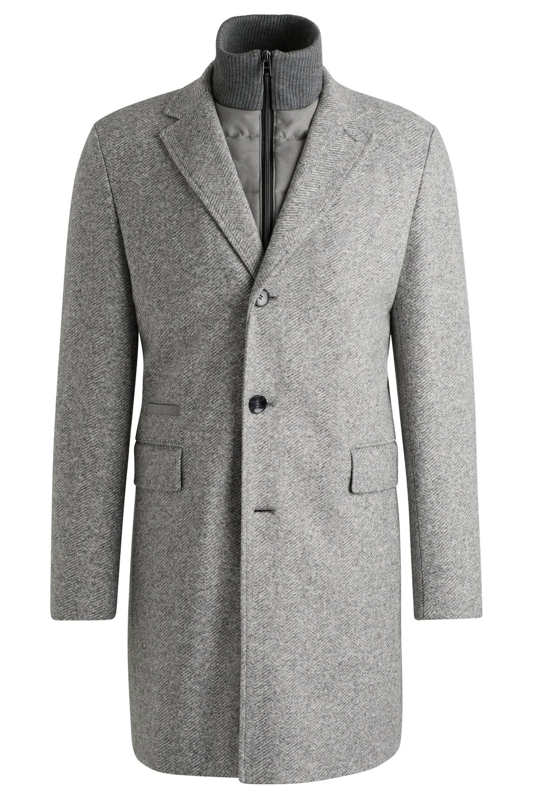 Herringbone coat with removable closure