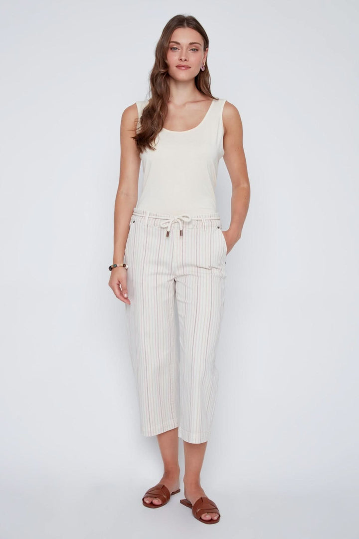 Striped capri pants with a drawstring