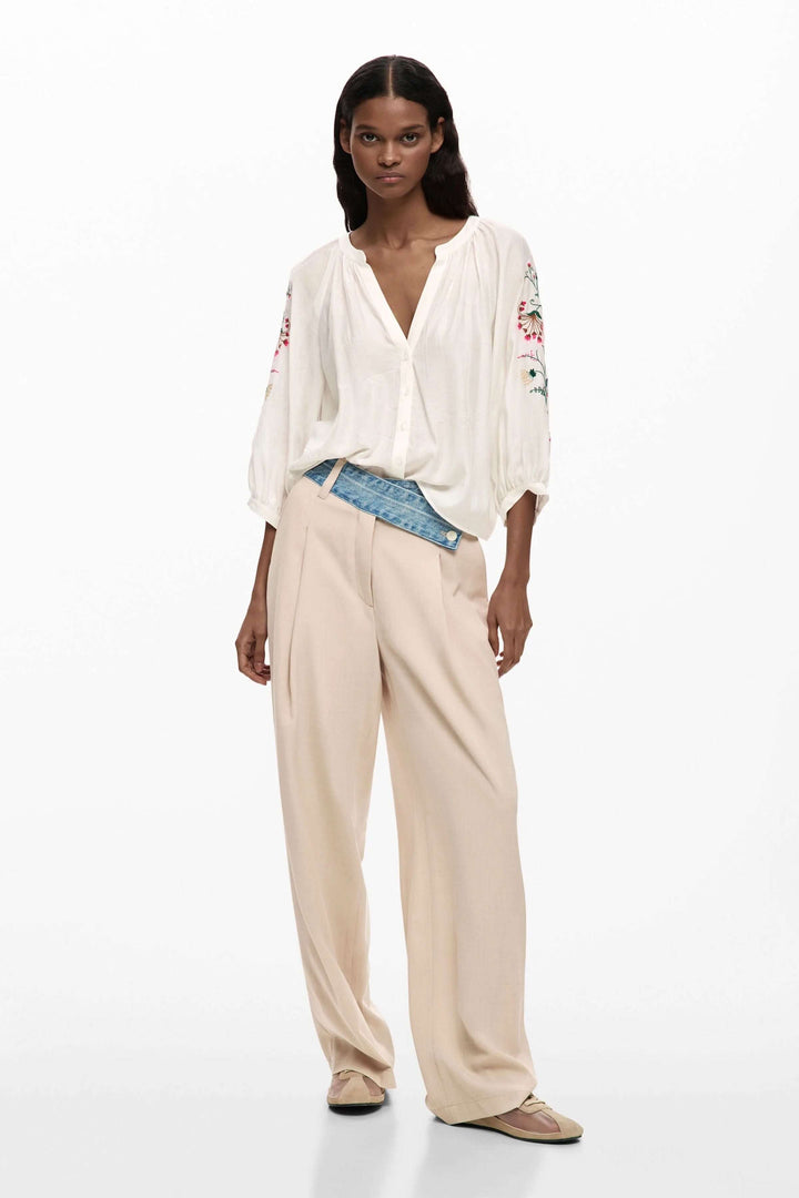 Flowy blouse with embroidered sleeves