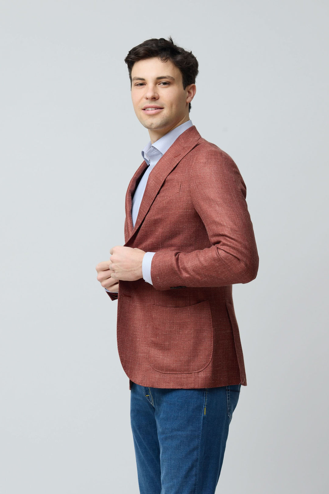 Veston texturé en laine, soie et lin