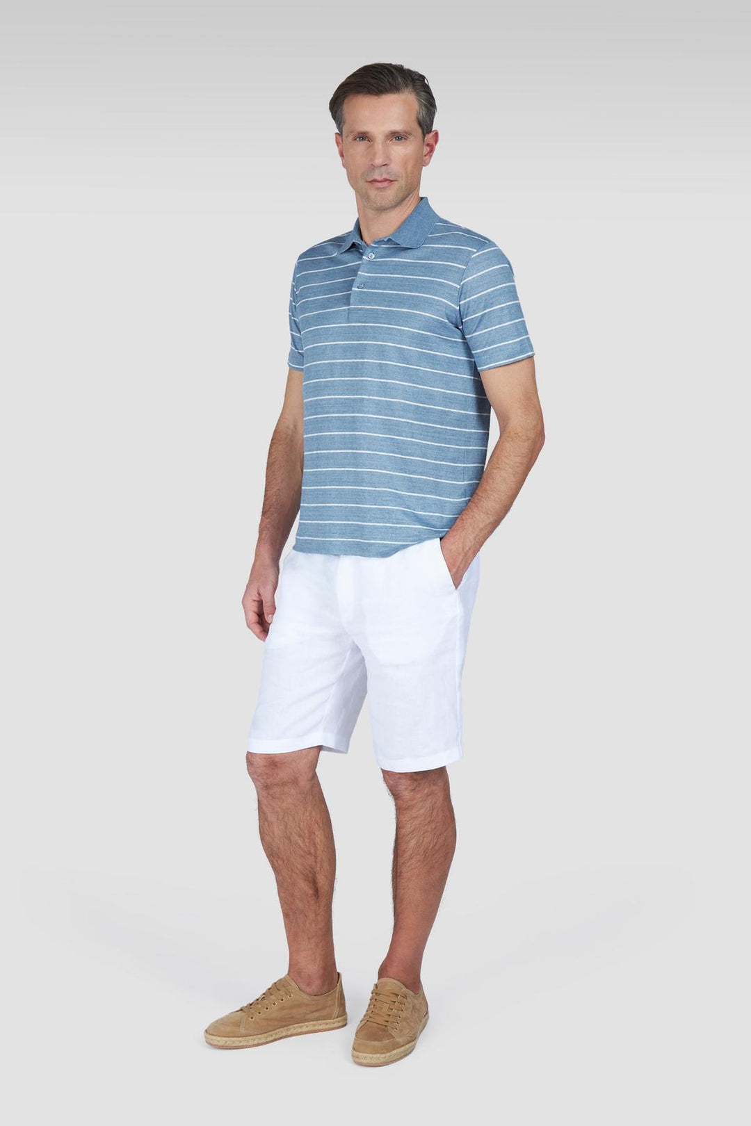 Blue striped linen polo shirt