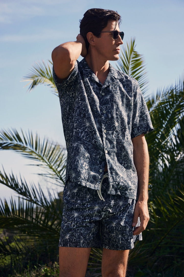 Tropical print linen shirt