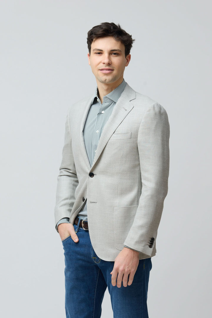 Veston texturé en laine, soie et lin