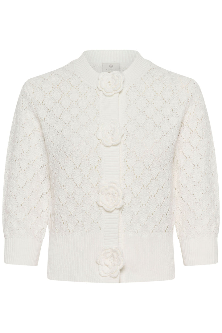 Cardigan Thathrine en tricot ajouré avec boutons floraux
