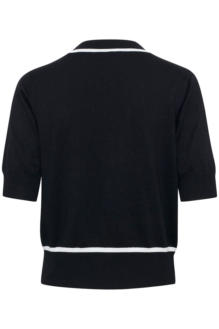 Cardigan Lizza noir à manches courtes, finition contrastante, vue arrière, style chic et léger.
