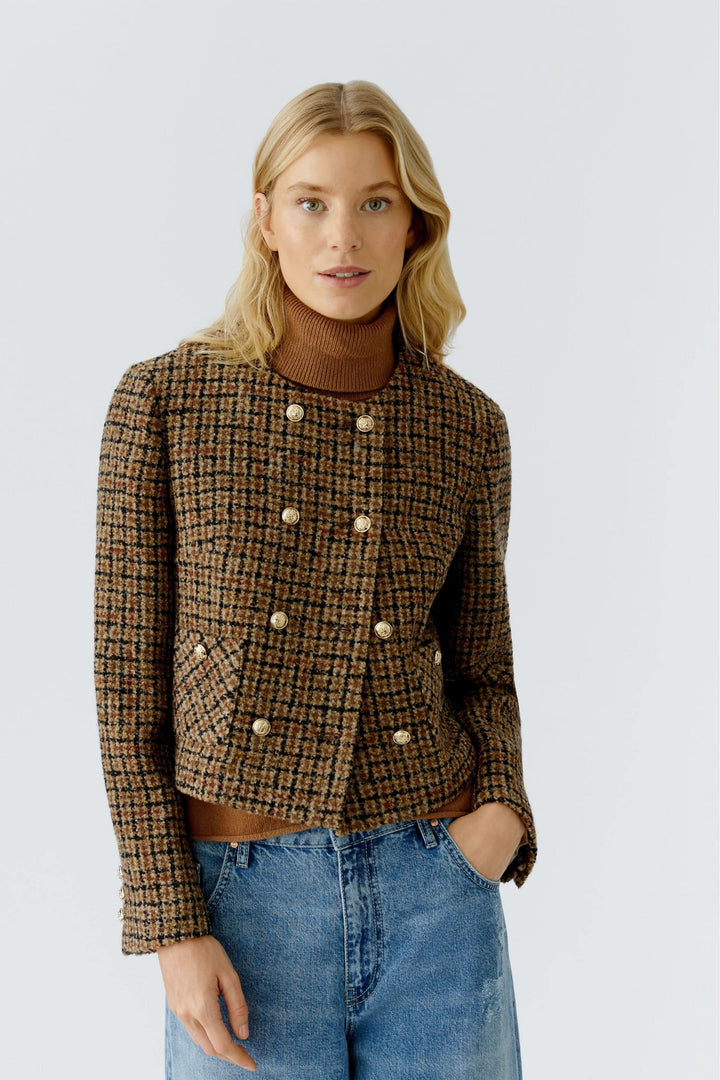 Short plaid jacket with gold buttons