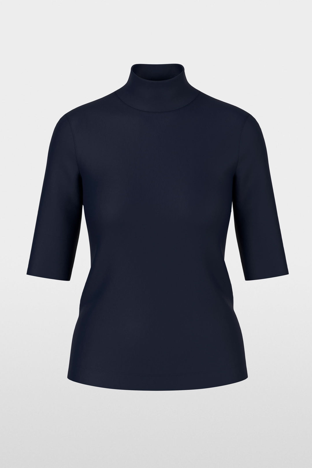 T-shirt basique à col montant, manches mi-longues, coupe ajustée, couleur marine.
