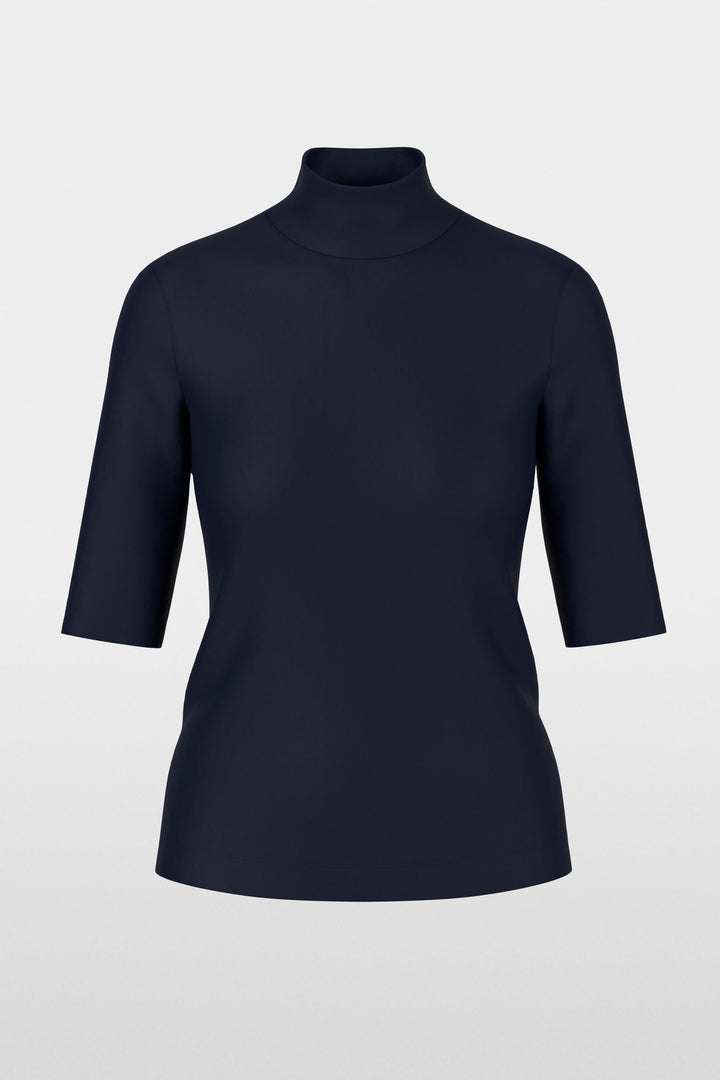 T-shirt basique à col montant, manches mi-longues, coupe ajustée, couleur marine.
