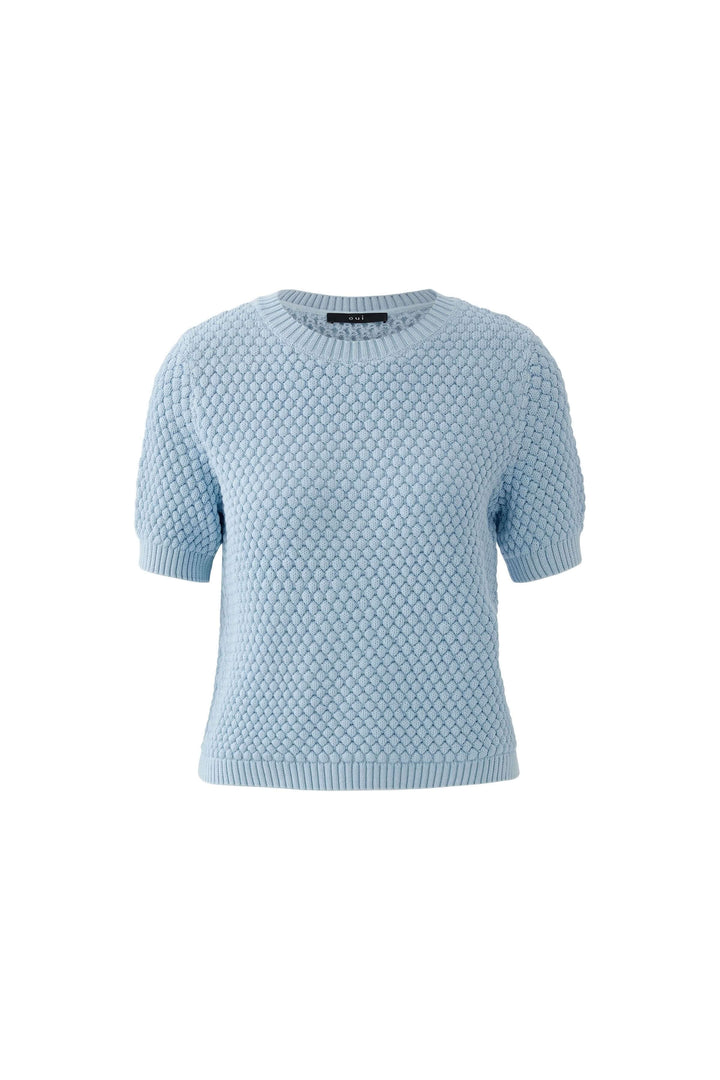 Short-sleeved textured knit sweater