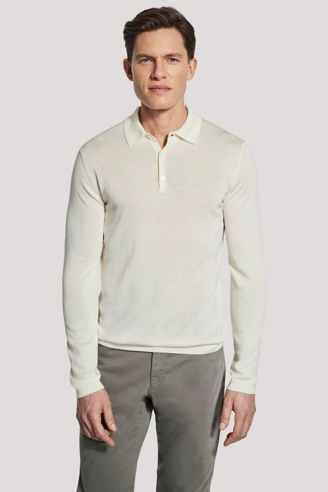 Long-sleeved polo shirt in merino wool and silk