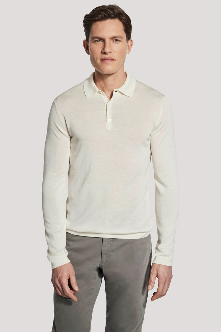 Long-sleeved polo shirt in merino wool and silk