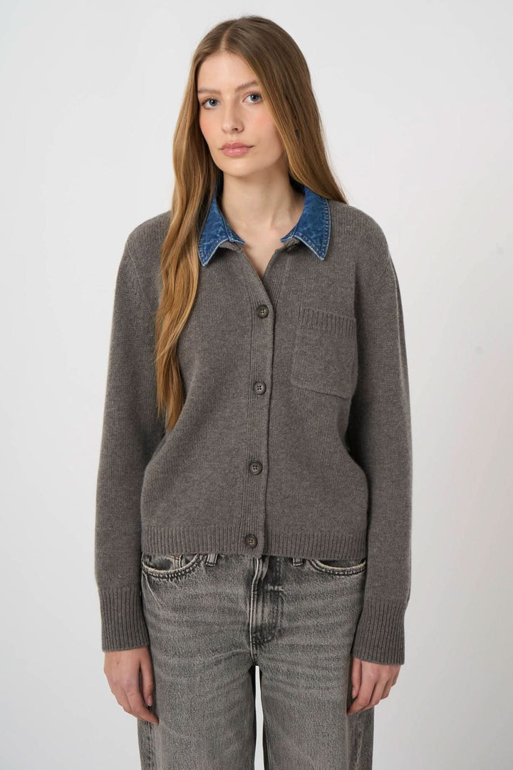 Cardigan en laine et cachemire à col amovible