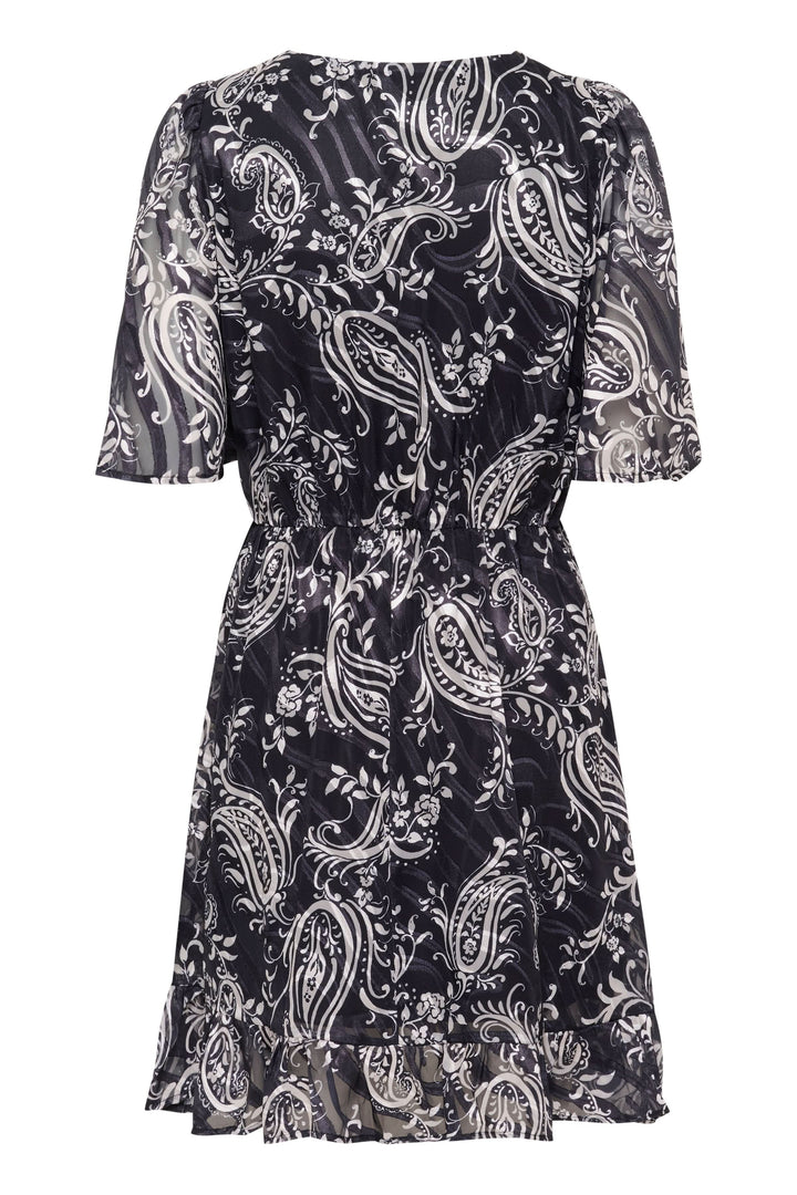 Robe courte à imprimé cachemire, manches papillon transparentes et céllur haute, parfaite pour les événements estivaux.