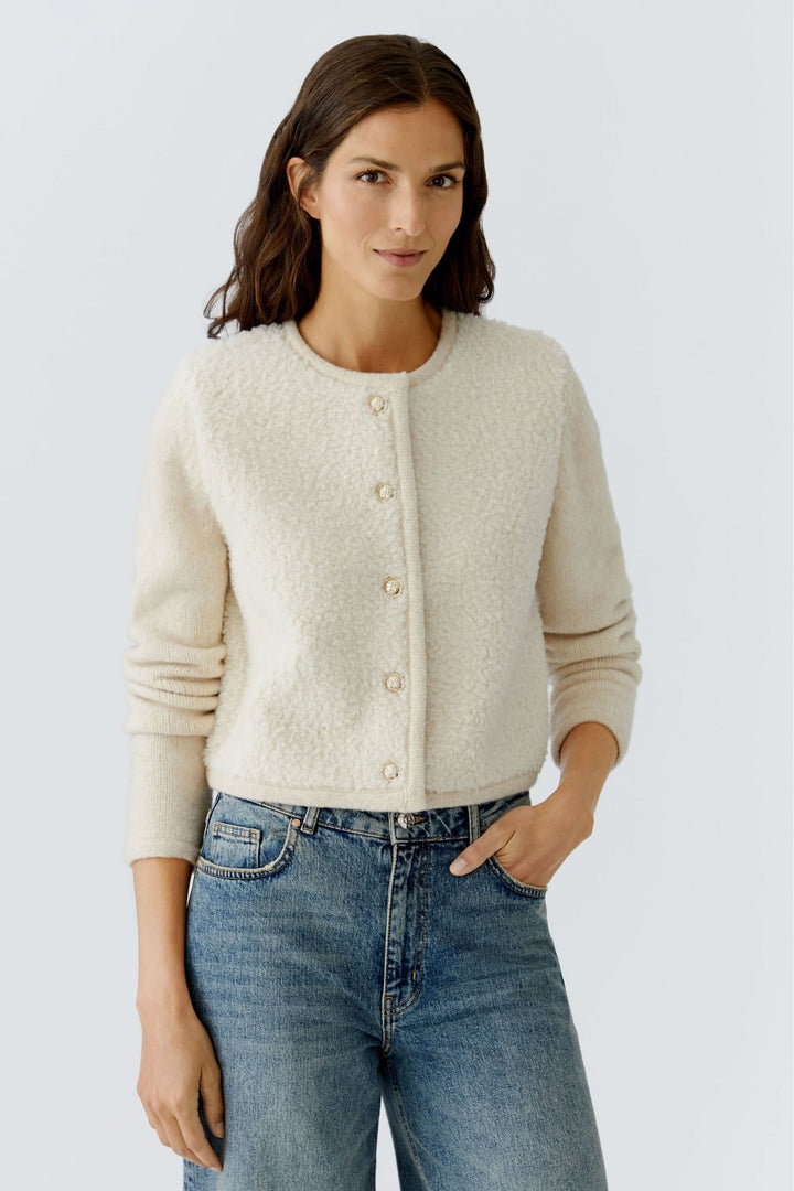 Short cardigan with bouclé effect, gold buttons
