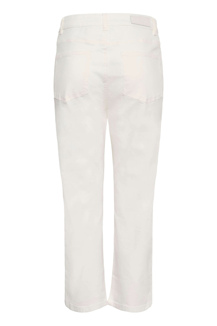 Dos d'un Jeans Judyas coupe droite longueur cheville, couleur blanche, avec poches arrières et détails de coutures visibles.