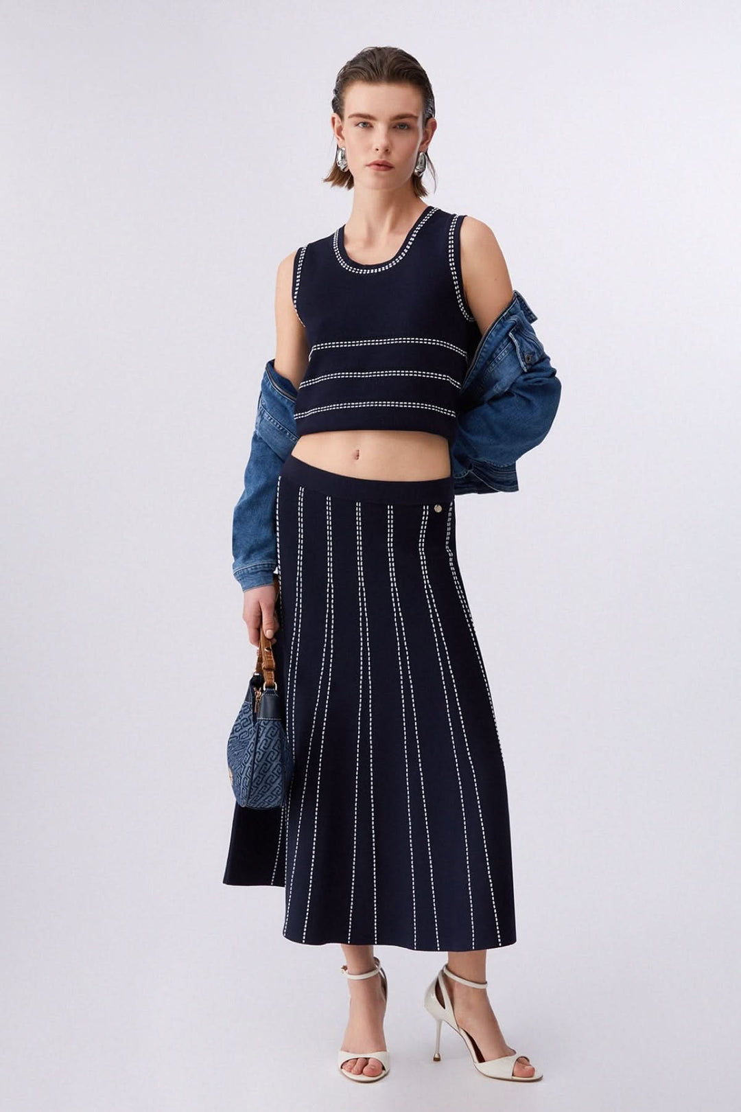 Camisole en maille sans manches à motif rayé