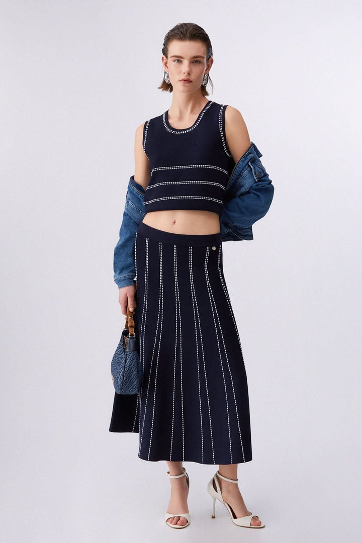 Camisole en maille sans manches à motif rayé