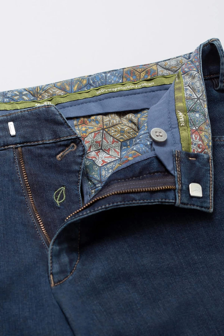 Vue latérale jean Meyer pour homme noir avec coutures contrastées - Valérie Simon