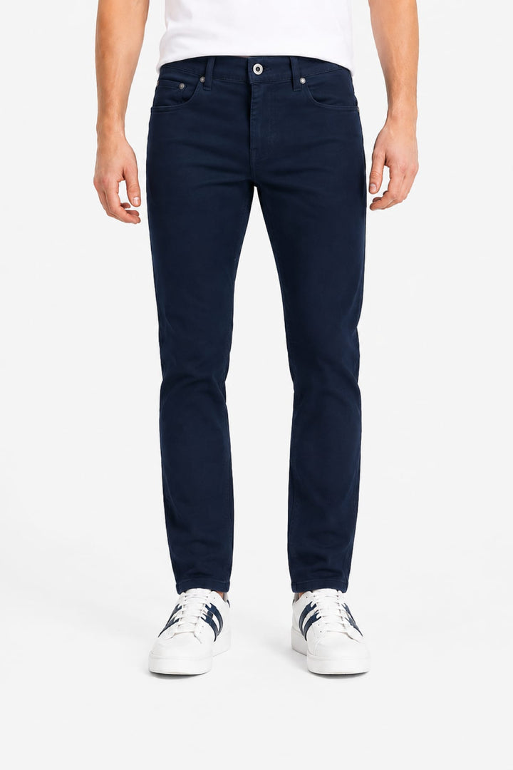 Vue de côté jean cinq poches homme gris foncé avec coutures apparentes - Valérie Simon
