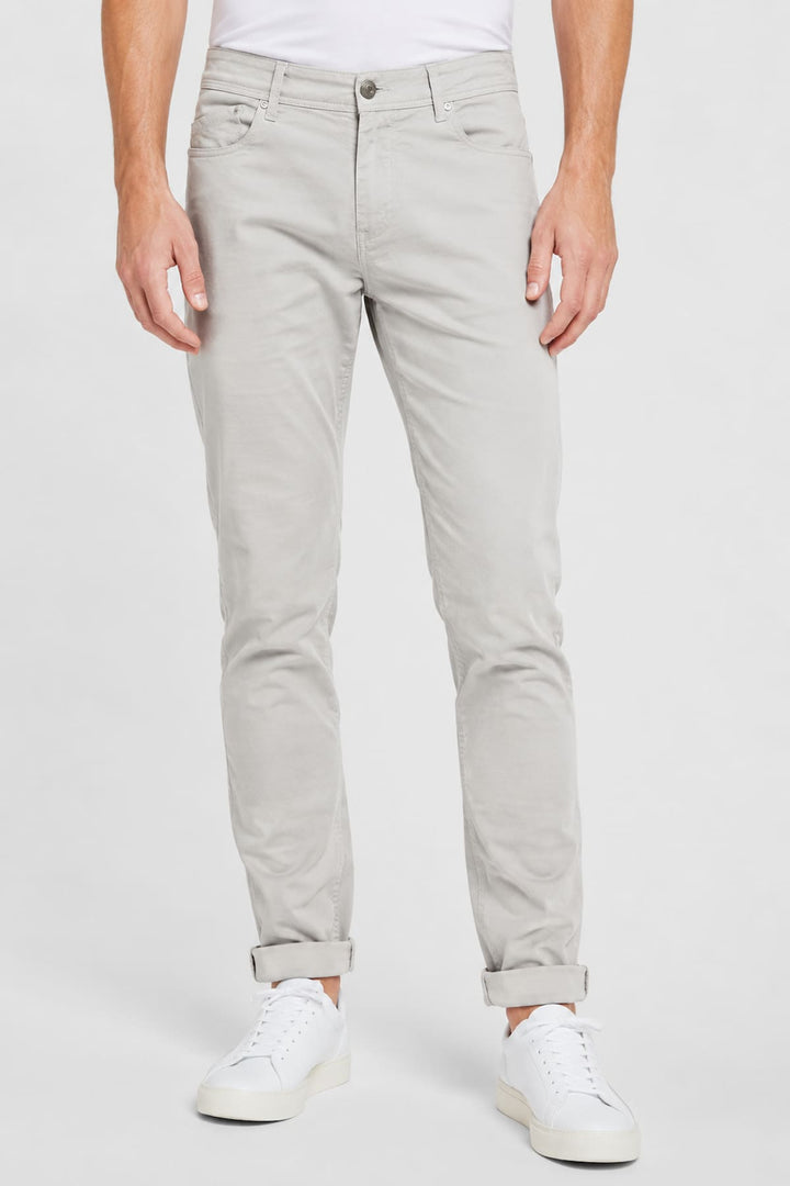 Side view of REHASH stretch jeans for men in dark gray with exposed seams - Valérie Simon