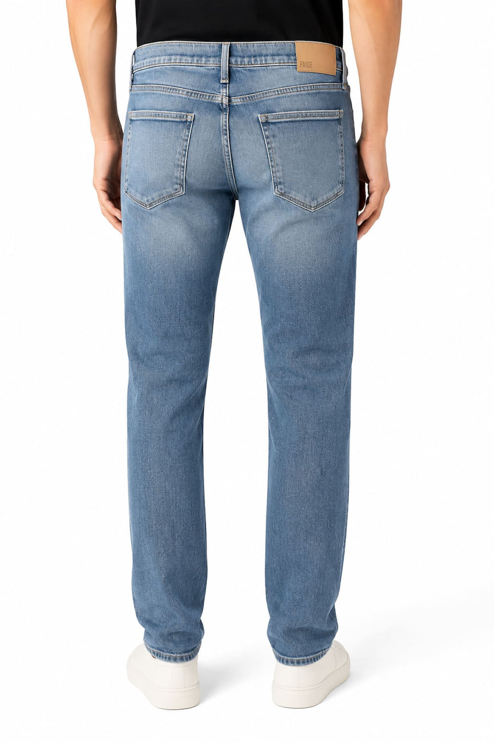 Side view of Paige men's gray faded jeans with visible back pockets - Valérie Simon