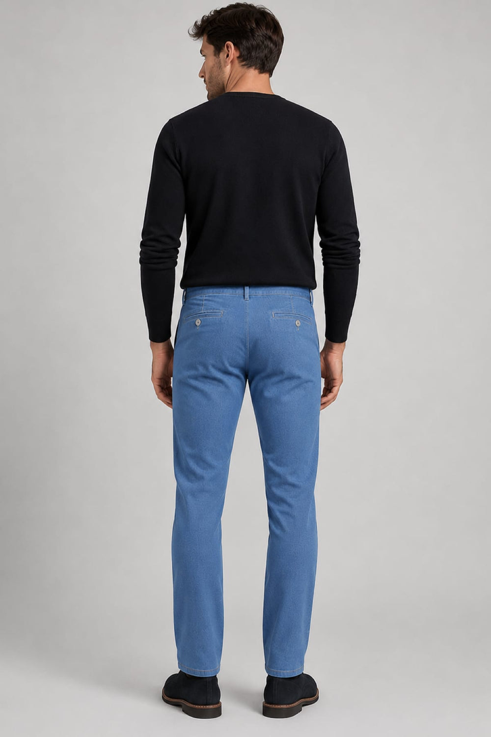 Vue latérale jean moderne Meyer pour homme marron avec détails surpiqûres - Valérie Simon