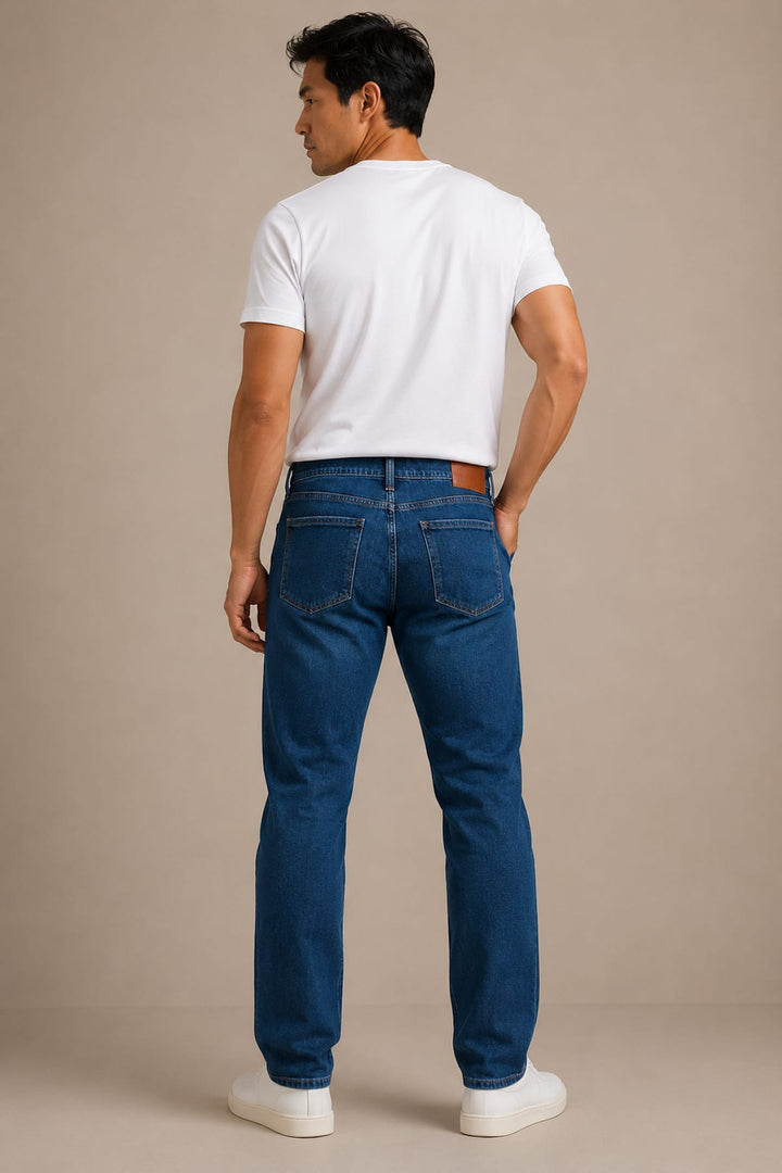 Vue de côté jean extensible Paige homme gris avec coutures apparentes - Valérie Simon
