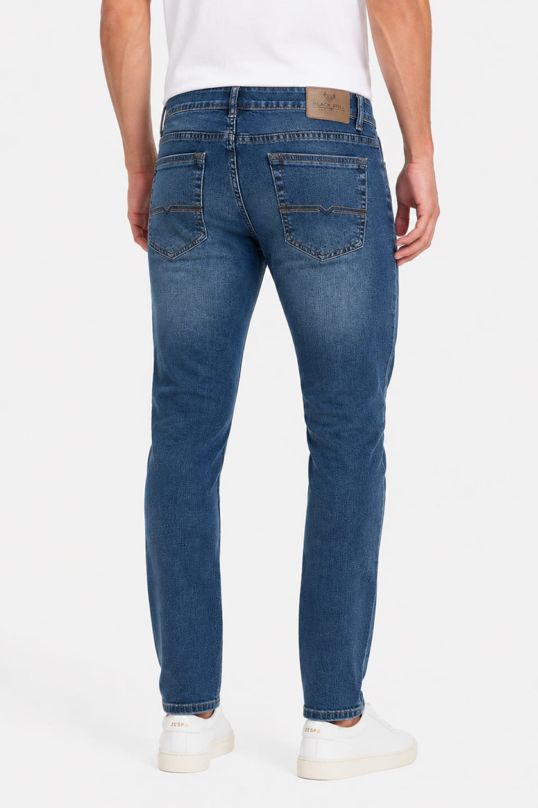 Vue de côté jean extensible homme noir Black Bull avec coutures apparentes - Valérie Simon