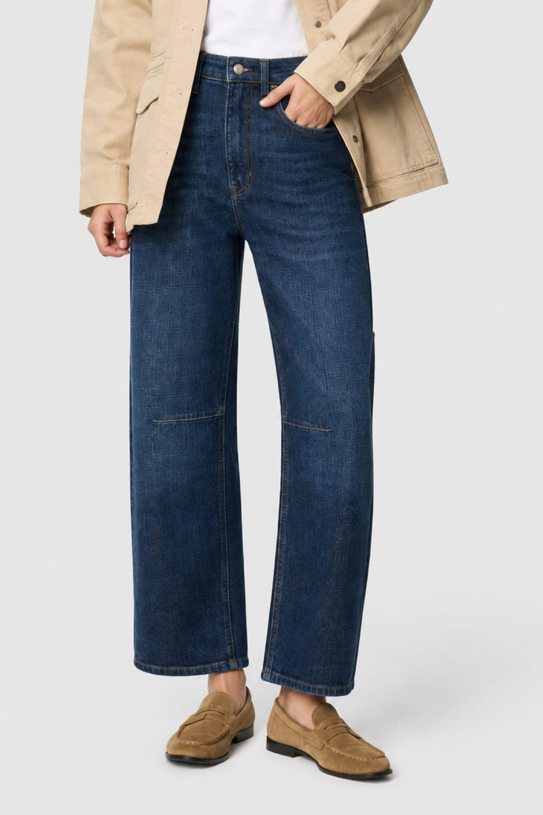 Jean Ohio à jambe large bleu style utilitaire vue de face pour femme Mac Jeans