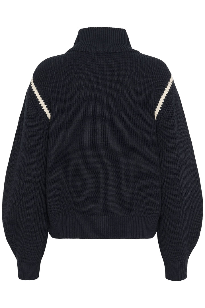 Veste Semra en maille épaisse avec col montant et finitions contrastées, vue arrière.