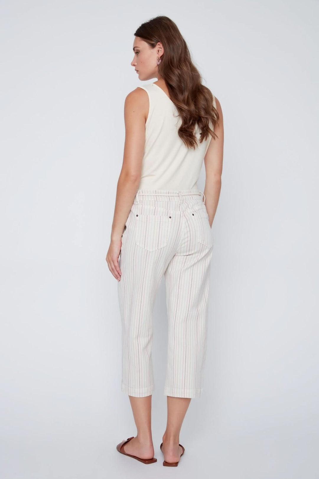 Striped capri pants with a drawstring