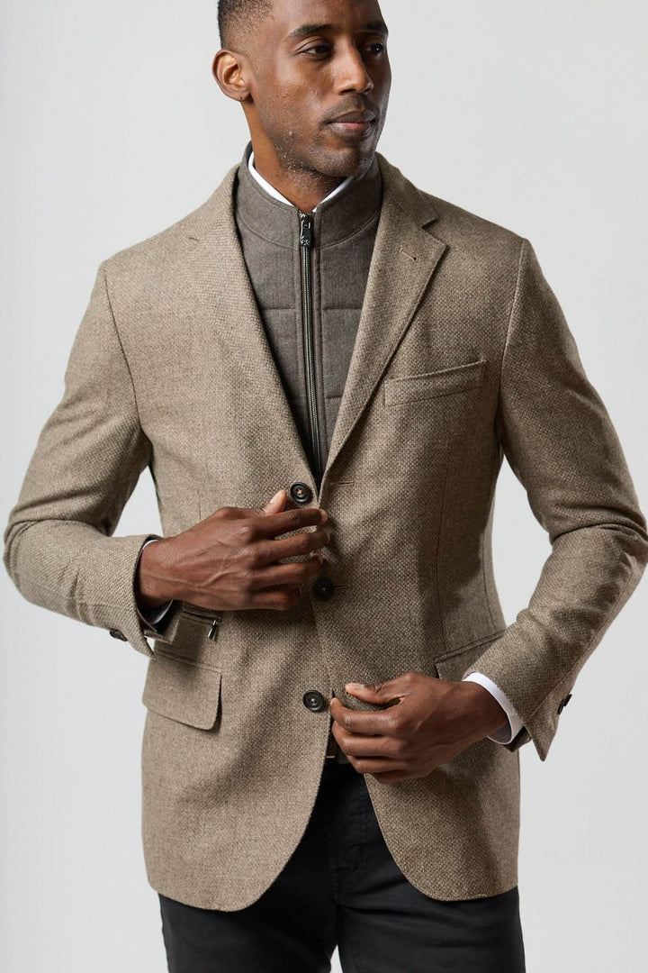 Textured wool blazer with integrated detachable collar