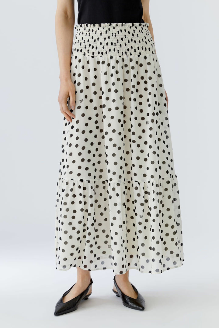 Vue latérale jupe longue à pois noire et blanche pour femme Oui - Valérie Simon