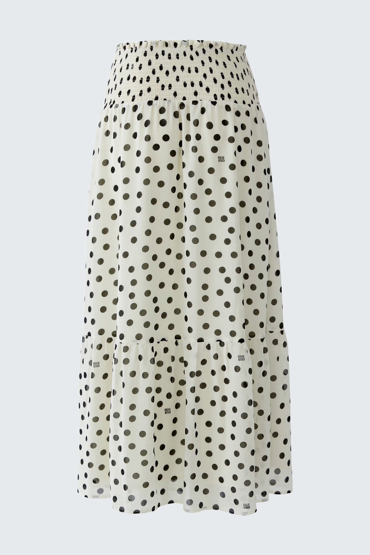 Vue latérale jupe longue à pois noirs et blancs Oui pour femme - Valérie Simon