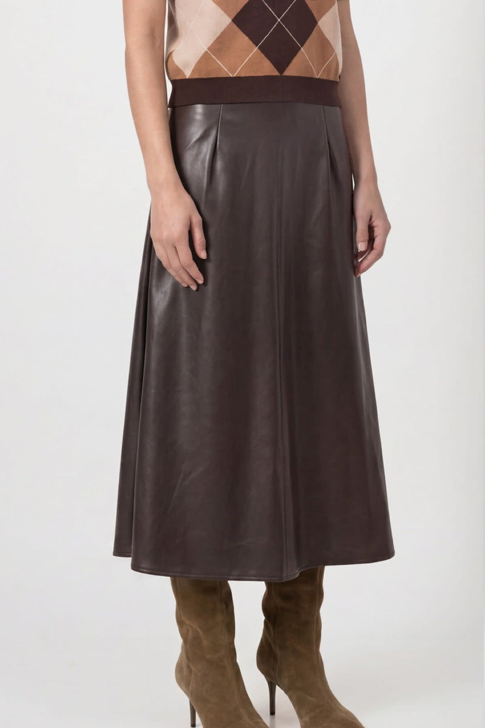 Jupe midi évasée en similicuir pour femme Monari