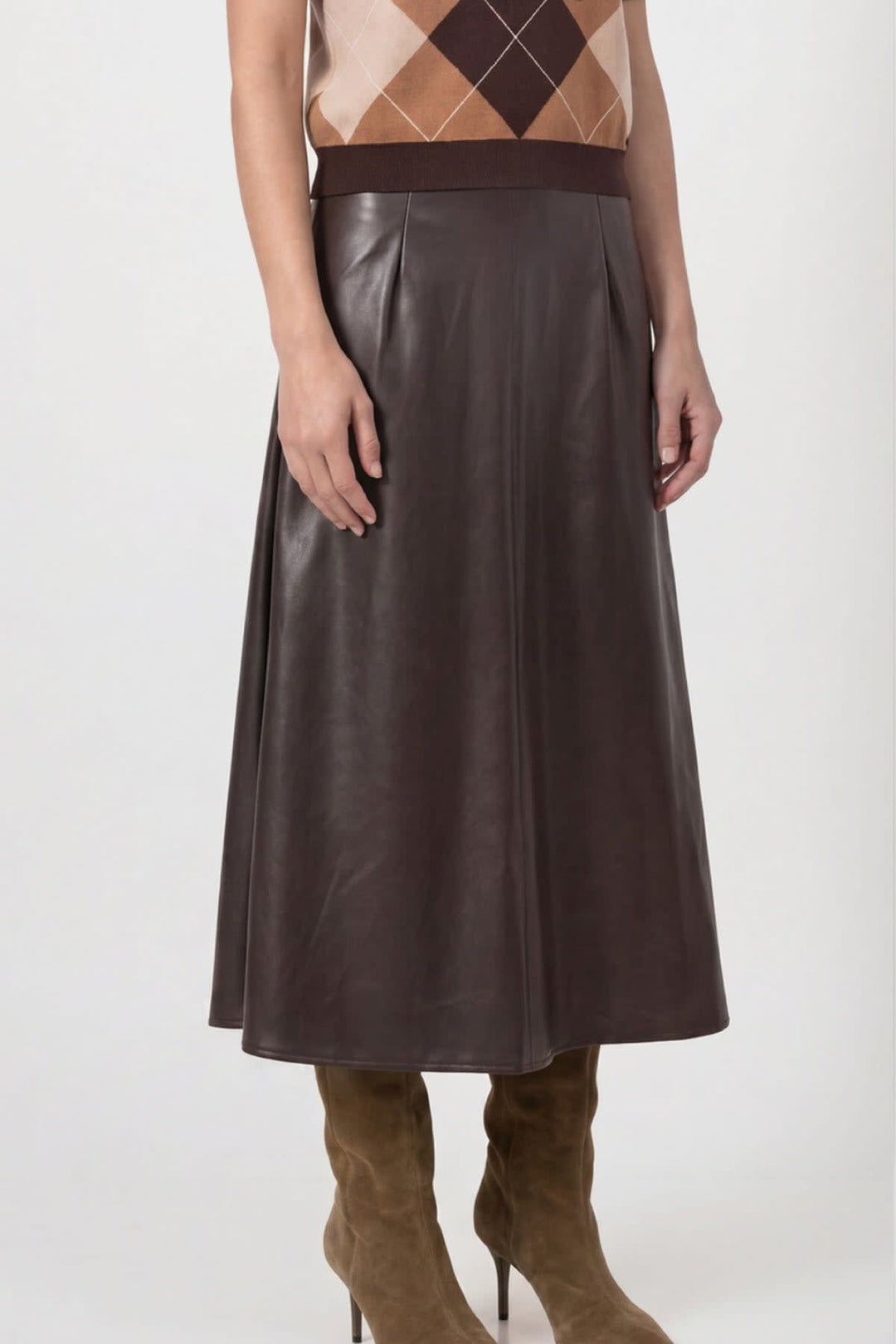 Jupe midi évasée en similicuir pour femme Monari
