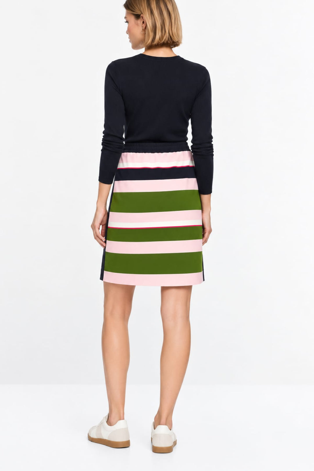 Jupe courte rayée à taille ajustable vue de face pour femme Marc Cain