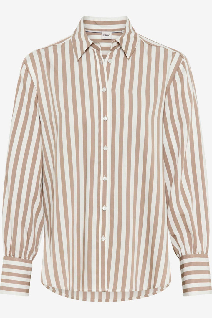 Chemise Vic à rayures verticales, coupe évasée, col classique, élégance moderne pour mi-saison.