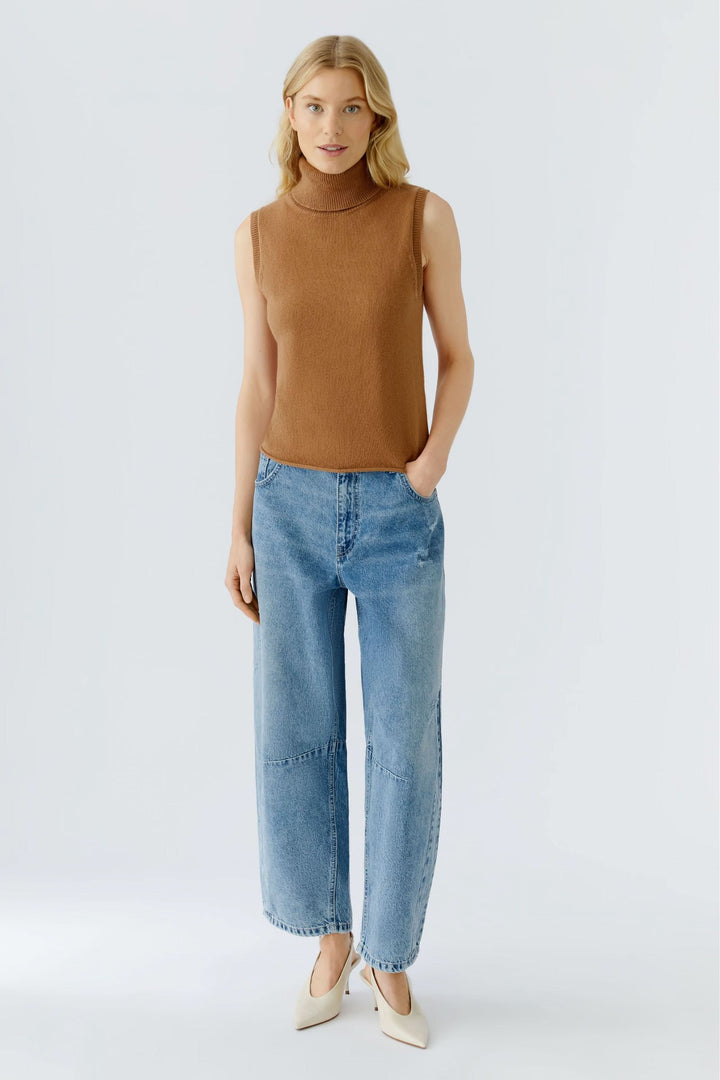Sleeveless turtleneck sweater with openwork back