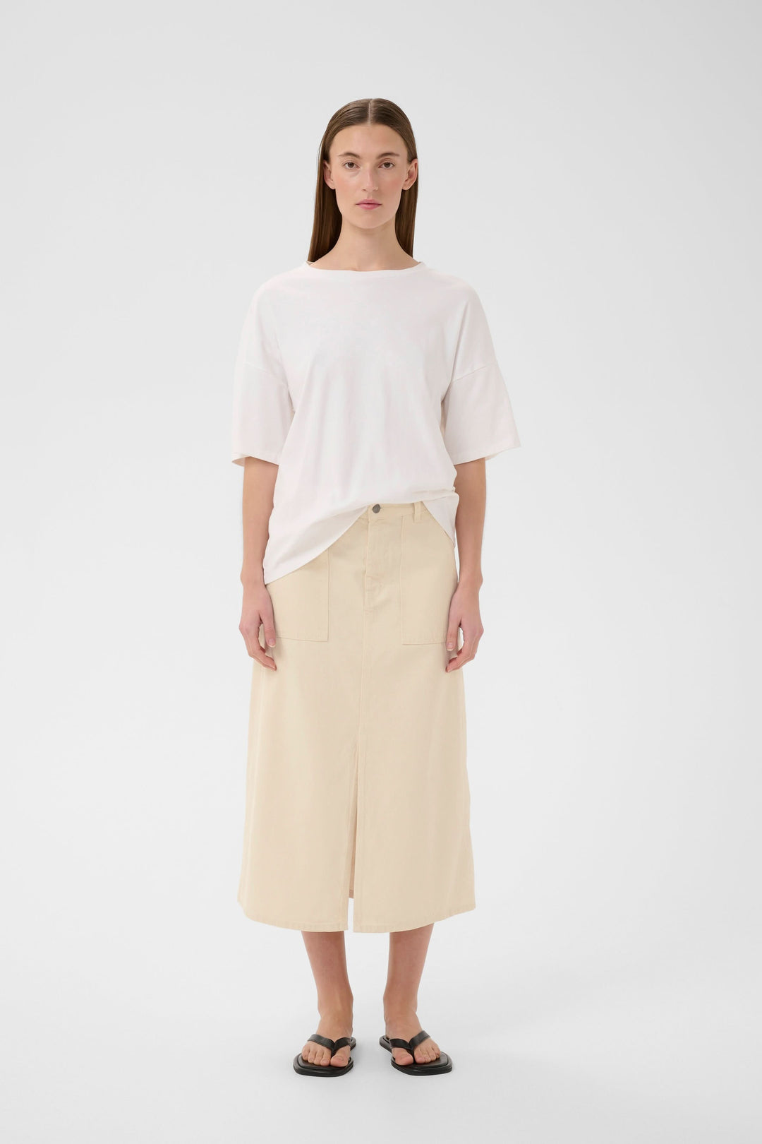 Dilys straight midi skirt with patch pockets