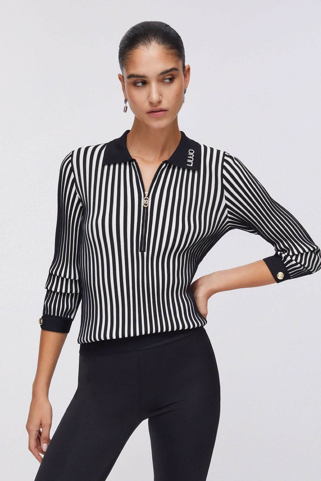 Half-zip ribbed knit polo shirt