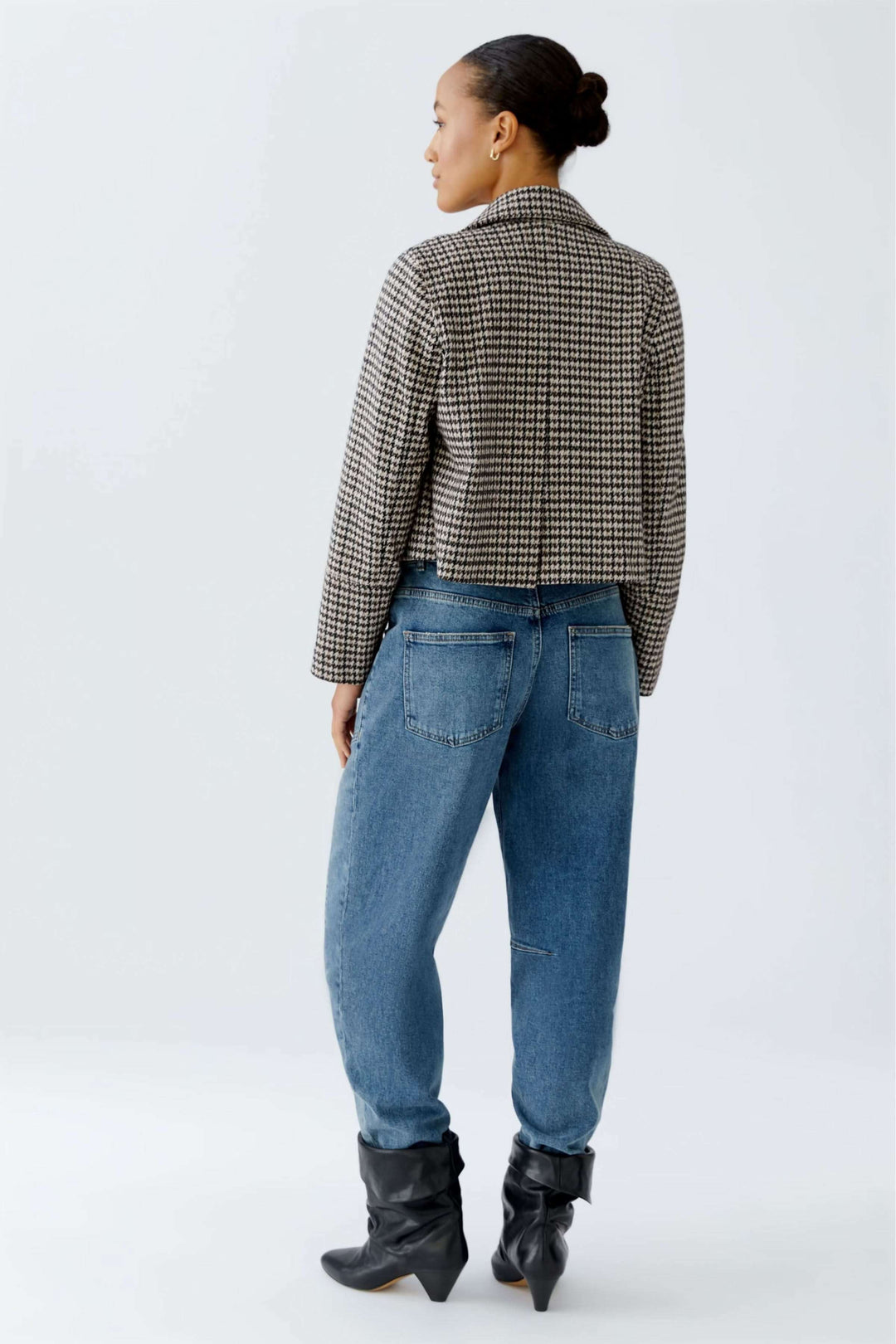 Short double-breasted houndstooth jacket