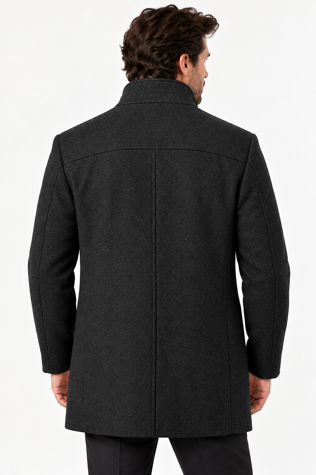 Manteau long en laine mélangée à col montant
