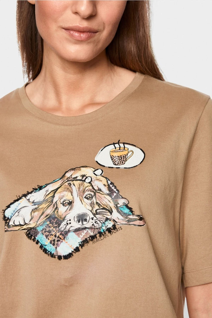 T-shirt imprimé chien avec illustration artistique et détail humoristique, coupe droite et manches courtes, encolure ronde.